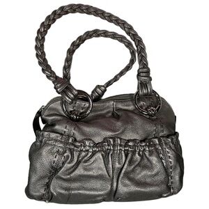 B. MAKOWSKI Pebbled Leather Hobo Bag A211928 Grey Pockets Braided Straps Classic